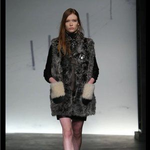 Coach Gray Curly Mongolian Sheep Shearling Vest